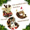 12.2 Inches Birch Logs Christmas Sleigh Decor,Sisal Woodland Animals Figurines in Sleigh Car with Gift Box and Santa Sack as Christmas Table Decor, Fireplace Decor